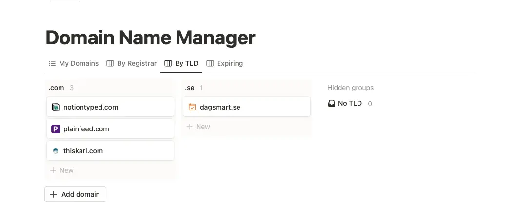 Notion Domain Manager TLD Grouping